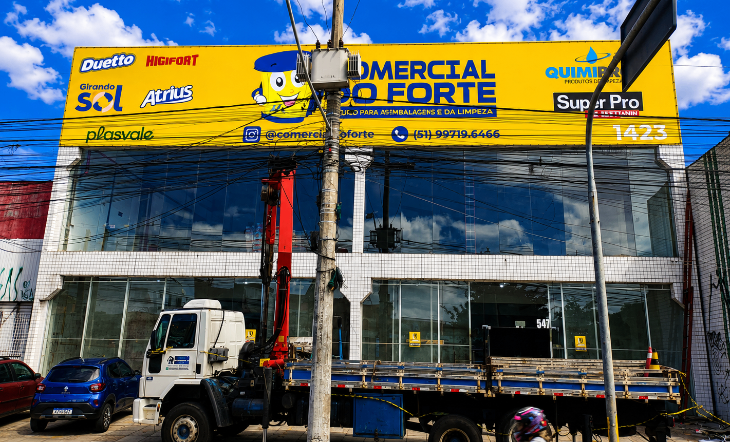 Caminhão Munk em içamento na frente do Comercial do Forte